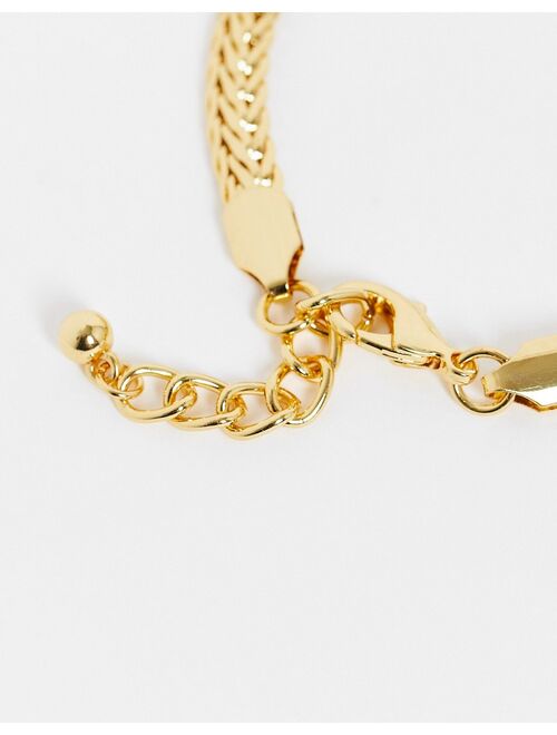 ASOS DESIGN slim chain bracelet with flat links in 14k gold plate