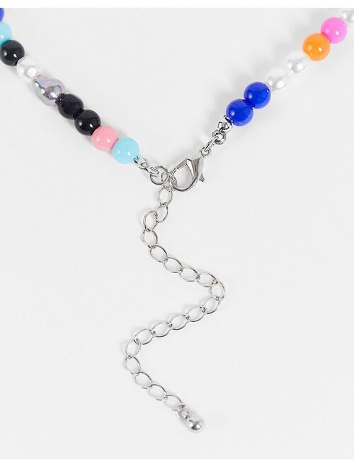 ASOS DESIGN beaded neckchain with cross pendant in multicolor