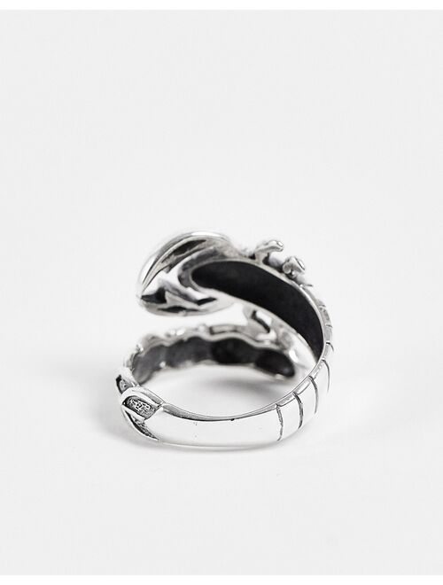 ASOS DESIGN sterling silver ring with wraparound scorpion in burnished silver