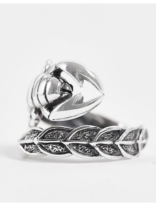 ASOS DESIGN sterling silver ring with wraparound scorpion in burnished silver