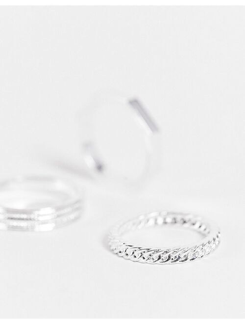 ASOS DESIGN 3-pack slim band ring set with textured detail in real silver plate