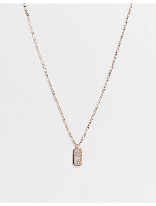 ASOS DESIGN neckchain with rhinestone dogtag pendant in gold tone