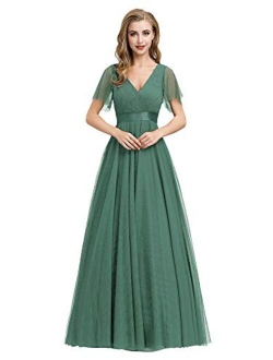 Women's Double V-Neck Empire Waist Front Wrap Bridesmaid Dress 7962