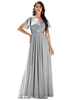 Women's Double V-Neck Empire Waist Front Wrap Bridesmaid Dress 7962