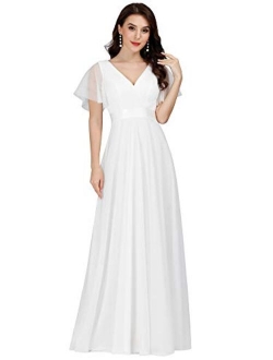 Women's Double V-Neck Empire Waist Front Wrap Bridesmaid Dress 7962