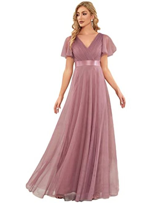 Ever-Pretty Women's Double V-Neck Empire Waist Front Wrap Bridesmaid Dress 7962