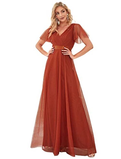 Ever-Pretty Women's Double V-Neck Empire Waist Front Wrap Bridesmaid Dress 7962