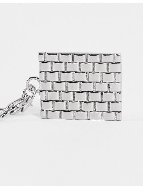 ASOS DESIGN stainless steel neckchain with square emboss pendant in silver tone