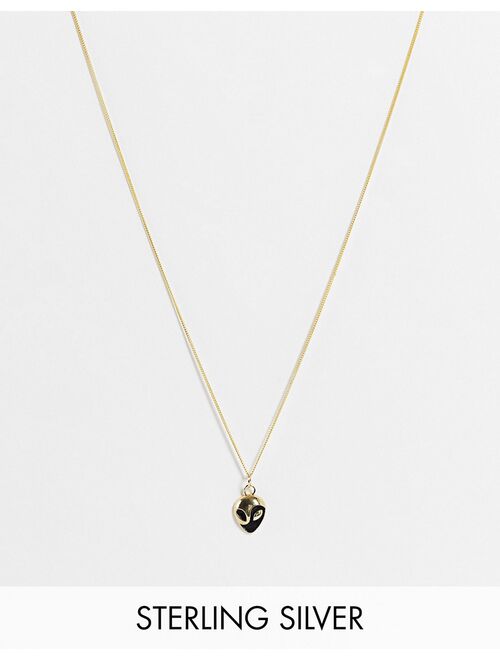 ASOS DESIGN sterling silver neckchain with alien pendant in 14k gold plate