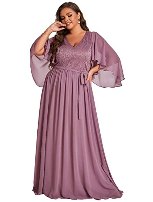 Ever-Pretty Plus Size Maxi Chiffon Formal Evening Dress Bridesmaid Dress Wedding Guest Dress 0640-PZ