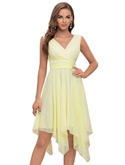 Women Double V Neck Ruched Waist A Line Cocktail Party Dress 3142