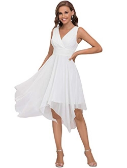 Women Double V Neck Ruched Waist A Line Cocktail Party Dress 3142