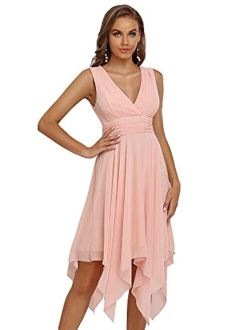 Women Double V Neck Ruched Waist A Line Cocktail Party Dress 3142