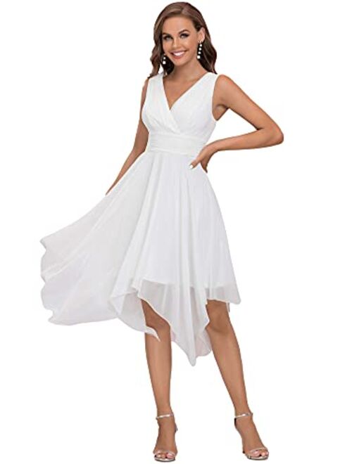 Ever-Pretty Women Double V Neck Ruched Waist A Line Cocktail Party Dress 3142