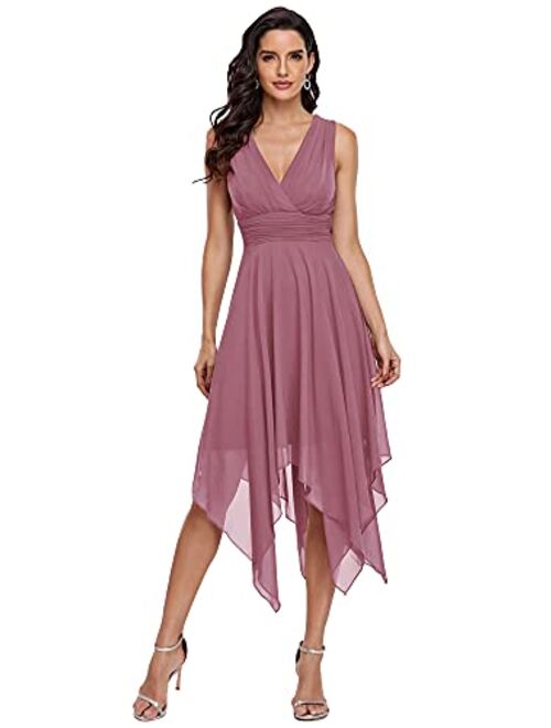 Ever-Pretty Women Double V Neck Ruched Waist A Line Cocktail Party Dress 3142