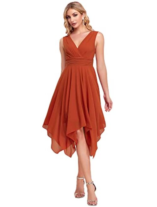 Ever-Pretty Women Double V Neck Ruched Waist A Line Cocktail Party Dress 3142