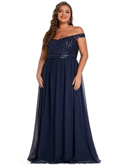 Women's Plus Size Off The Shoulder Shoulder Sequin Formal Dress 50067-PZ