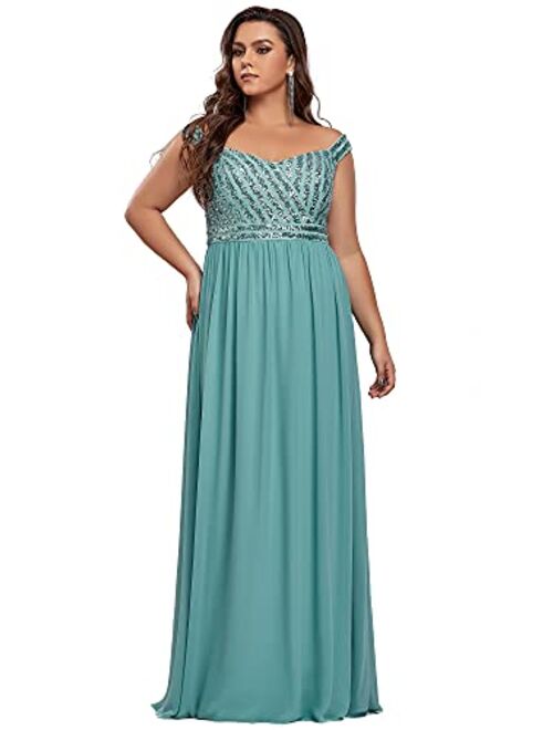 Ever-Pretty Women's Plus Size Off The Shoulder Shoulder Sequin Formal Dress 50067-PZ