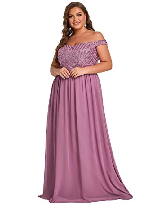 Ever-Pretty Women's Plus Size Off The Shoulder Shoulder Sequin Formal Dress 50067-PZ