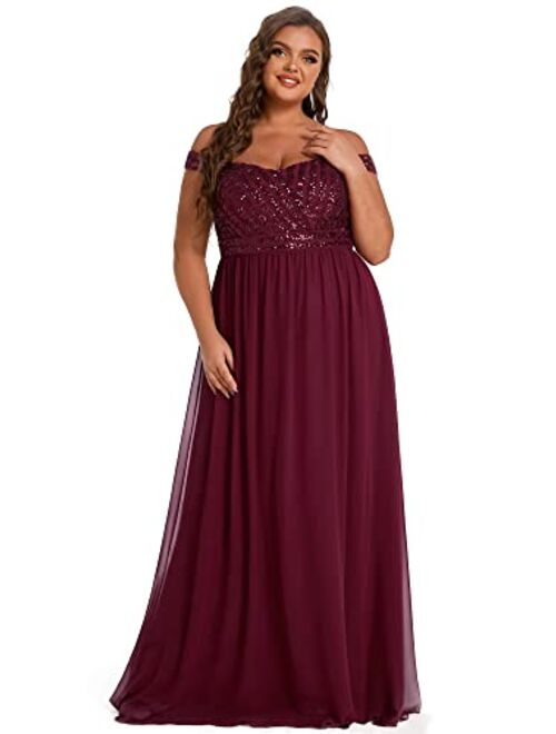 Ever-Pretty Women's Plus Size Off The Shoulder Shoulder Sequin Formal Dress 50067-PZ