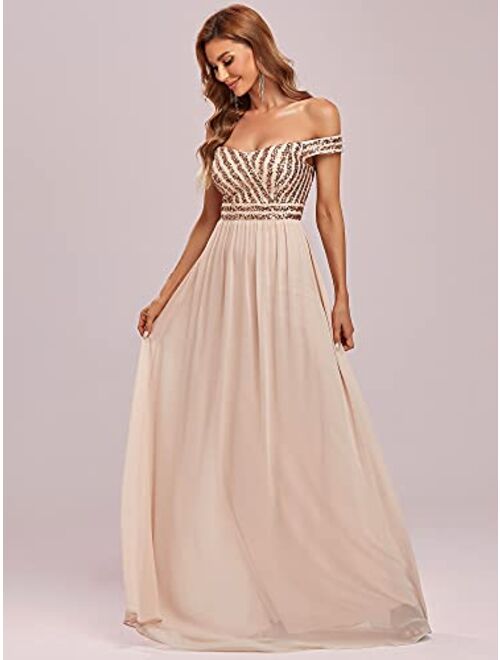 Ever-Pretty Women's Long Glitter Off Shoulder A Line Chiffon Evening Gowns for Women 50067