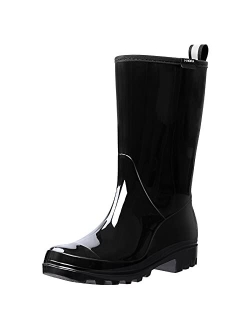 Women's Rain Boots Waterproof Rubber Rain Shoes for Ladies Mid Calf Garden Boots with Comfort Insole