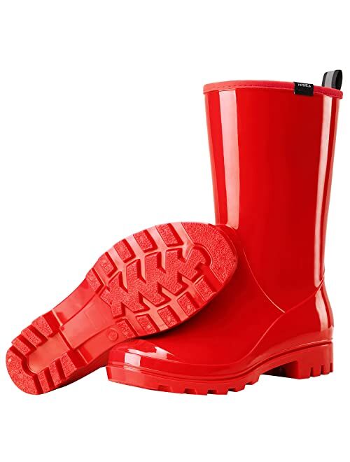 HISEA Women's Rain Boots Waterproof Rubber Rain Shoes for Ladies Mid Calf Garden Boots with Comfort Insole