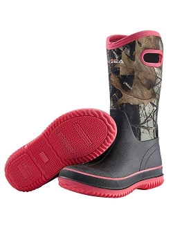 Rain Boots for Women Mid Calf Muck Rubber Boots Waterproof Neoprene Insulated Barn Boots for Mud Working Gardening