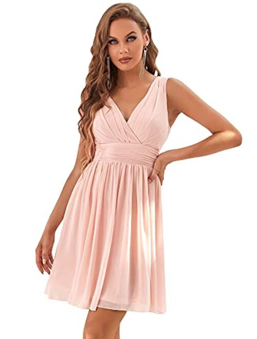 Ever-Pretty Women's Sleeveless Knee-Length V Neck Ruched Chiffon Formal Party Dress 3989