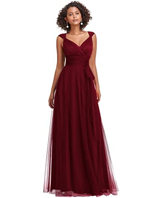 Ever-Pretty Women's Elegant V Neck Floor Length A Line Empire Waist Long Tulle Bridesmaid Dresses 07303