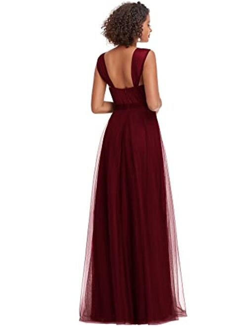 Ever-Pretty Women's Elegant V Neck Floor Length A Line Empire Waist Long Tulle Bridesmaid Dresses 07303