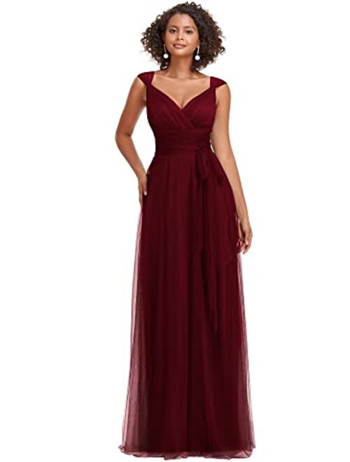 Ever-Pretty Women's Elegant V Neck Floor Length A Line Empire Waist Long Tulle Bridesmaid Dresses 07303