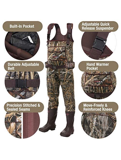 HISEA Chest Waders Neoprene Duck Hunting Waders for Men with 600G Insulated Boot Waterproof Camo Bootfoot Fishing Waders