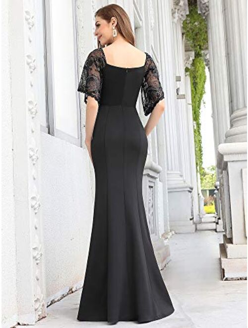 Ever-Pretty Women's Deep V-Neck Fishtail Maxi Dress Long Wedding Guest Dress 0550