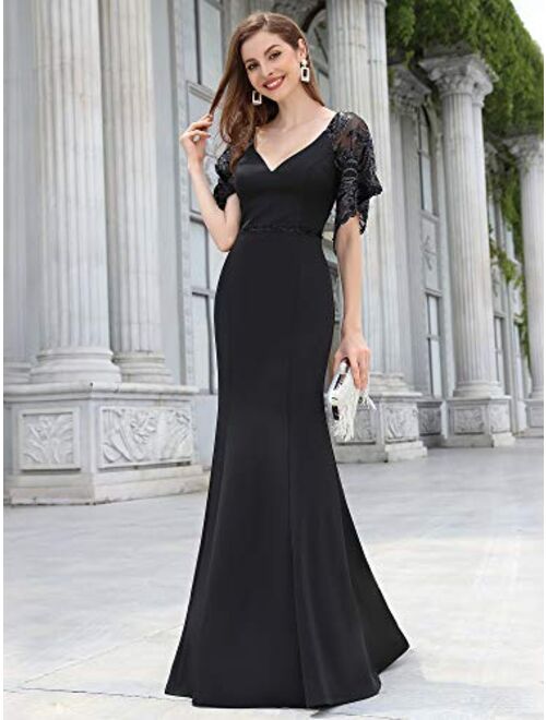 Ever-Pretty Women's Deep V-Neck Fishtail Maxi Dress Long Wedding Guest Dress 0550