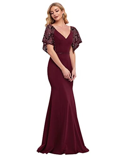 Ever-Pretty Women's Deep V-Neck Fishtail Maxi Dress Long Wedding Guest Dress 0550