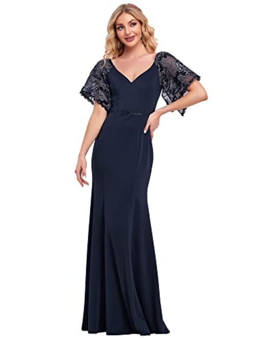 Ever-Pretty Women's Deep V-Neck Fishtail Maxi Dress Long Wedding Guest Dress 0550