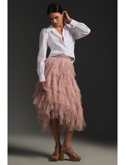 Ruffled Tulle Midi Skirt