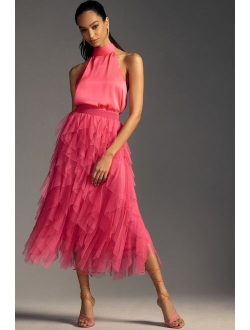 Ruffled Tulle Midi Skirt