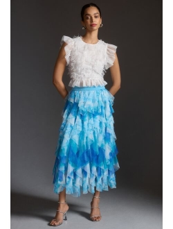 Ruffled Tulle Midi Skirt