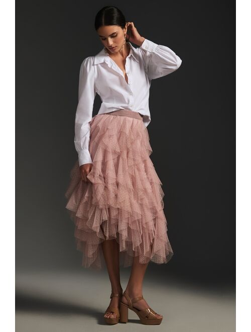 Anthropologie Ruffled Tulle Midi Skirt