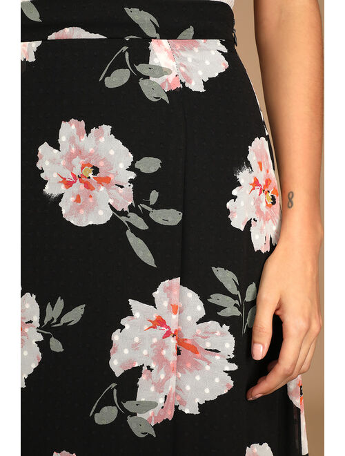 Lulus Blossoming Choice Black Floral Print Ruffled Maxi Skirt