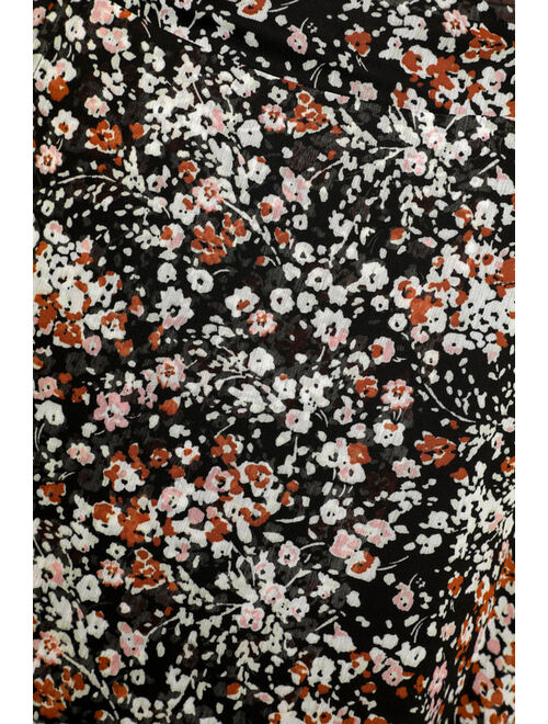 Lulus Breezy Autumn Black Floral Print High-Low Maxi Skirt