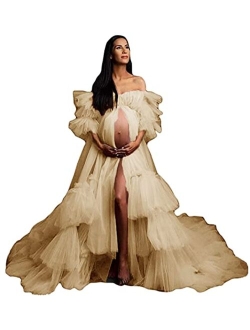 Tianzhihe Maternity Robe Dressing Gown Photoshoot Beach CoverUp Sheer Long Bridal Lingerie Puffy Wedding Scraf