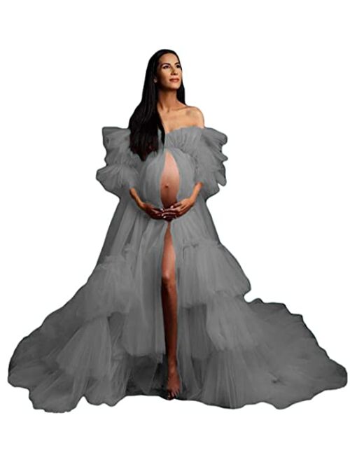 Tianzhihe Maternity Robe Dressing Gown Photoshoot Beach CoverUp Sheer Long Bridal Lingerie Puffy Wedding Scraf