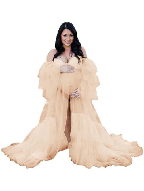 Tianzhihe Maternity Robe Dressing Gown Photoshoot Beach CoverUp Sheer Long Bridal Lingerie Puffy Wedding Scraf