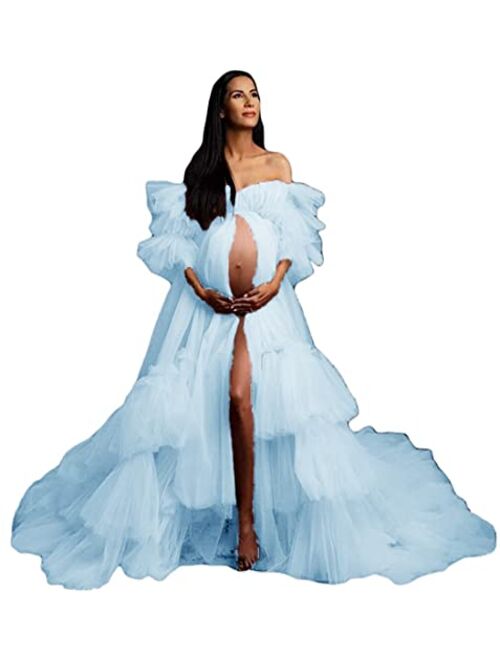 Tianzhihe Maternity Robe Dressing Gown Photoshoot Beach CoverUp Sheer Long Bridal Lingerie Puffy Wedding Scraf