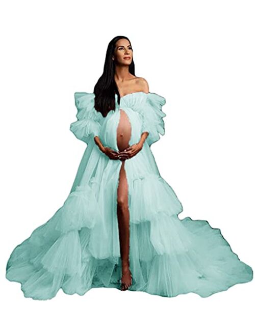 Tianzhihe Maternity Robe Dressing Gown Photoshoot Beach CoverUp Sheer Long Bridal Lingerie Puffy Wedding Scraf