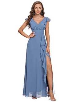 Women's Spilt Side Sleeveless Chiffon Long Bridesmaid Dress 0208