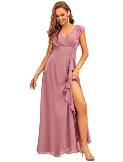 Women's Spilt Side Sleeveless Chiffon Long Bridesmaid Dress 0208
